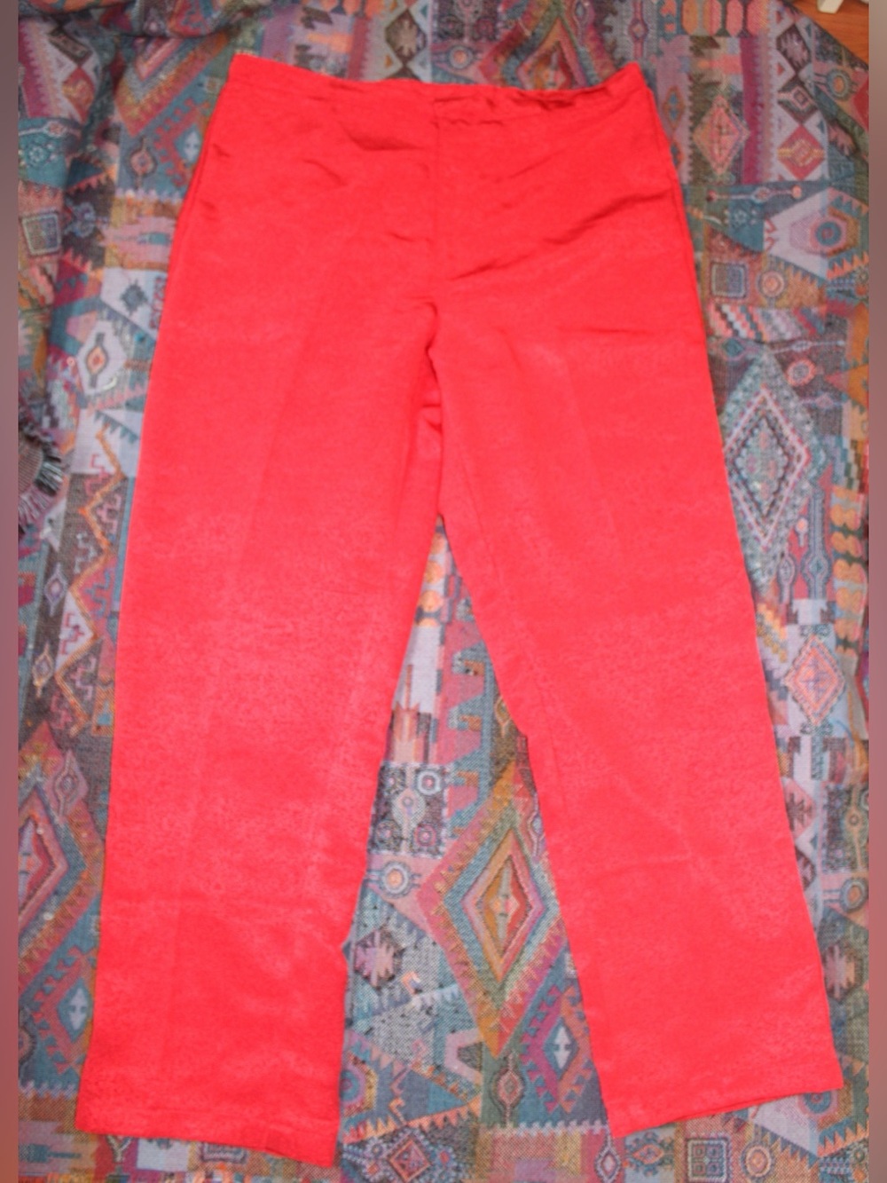 Vintage Handmade Red Shimmery Wide Pants High Waisted Lurex Disco Trousers Large